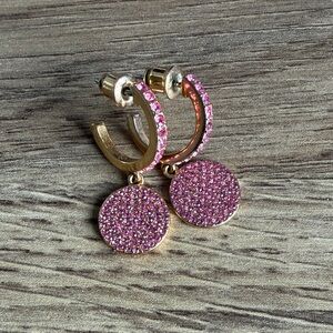 kate spade Gold-Tone Hoop Earrings with Pink Crystal Discs